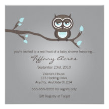 Grey, Blue and Brown Owl Invitation