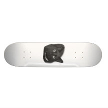 Grey Cat Big Eyes BW Picture Skateboard Deck