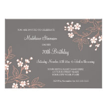 Grey Coral Floral 70th Birthday Party Invitations