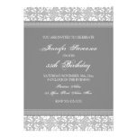 Grey Damask 35th Birthday Party Invitations