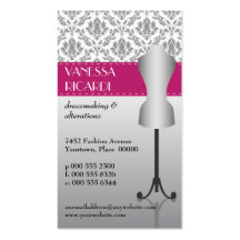 Grey Damask Fashion Dressform Business Card Templates