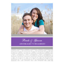 Grey Damask Photo Engagement Party Invitations