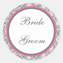 Grey Damask (Pink) Wedding Sticker