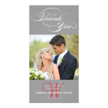 GREY INITIAL SCRIPT WEDDING THANK YOU PHOTO CARD