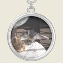 Grey Jay and Bell Postcard necklaces