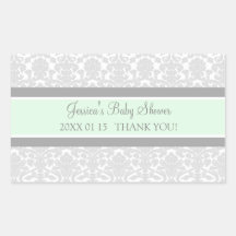 Grey Mint Damask Baby Shower Favour Stickers