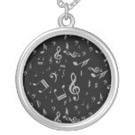 Grey musical notes on Black Necklace