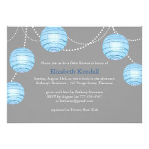 Grey Party Lantern Baby Shower Invitation
