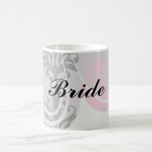 grey pink and black chic damask pattern mug