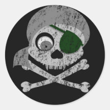 Grey Pirate Skull Distressed Stickers