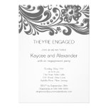 Grey Print Floral Swirls Engagement Invitations