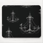 grey silver chandelier damask on black mousemats