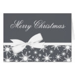 Grey Snowflake Bow Christmas Holiday Greeting Card