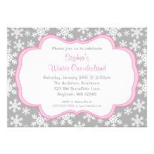 Grey Snowflakes Winter Onederland Birthday Personalized Invitations