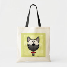 Grey Striped Kitty Canvas Bag