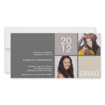 Grey taupe modern block class of grad announcement photo cards