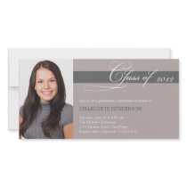 Grey taupe script class of graduation announcement photo cards