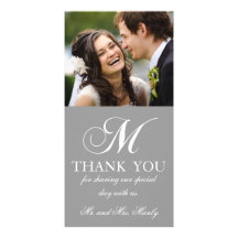 Grey White Initial M Wedding Thank You Photo Card