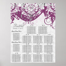 Grey White & Plum Seating Chart Alphabetical Print