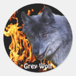 GREY WOLF & FOREST FIRE Wildlife Supporter Round Sticker