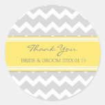 Grey Yellow Chevron Thank You Wedding Favour Tags Round Stickers