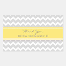 Grey Yellow Chevron Thank You Wedding Favour Tags Rectangle Sticker