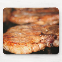 Grilled pork chops on the bbq close up photo mousemat