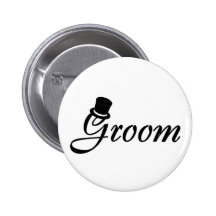 Groom (Blk Top Hat) Pinback Button