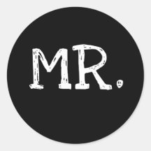 Groom White Text Mr. Round Sticker