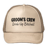 Grooms Crew Drink Up Bitches Black Mesh Hats