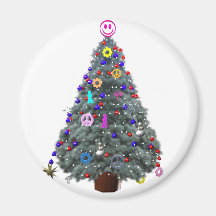 Groovy Hippie Christmas Tree Fridge Magnet