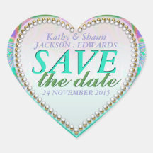 Groovy Mint & Pink Save the Date Heart Stickers