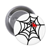Groovy Red Spider on Web - Halloween Pinback Buttons