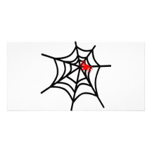 Groovy Red Spider on Web - Halloween Photo Card Template