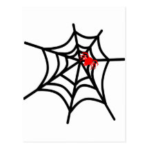 Groovy Red Spider on Web - Halloween Post Card