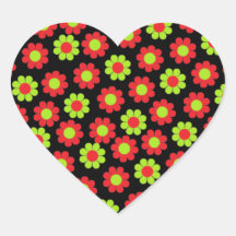 Groovy Retro Xmas Flower Power Heart Stickers