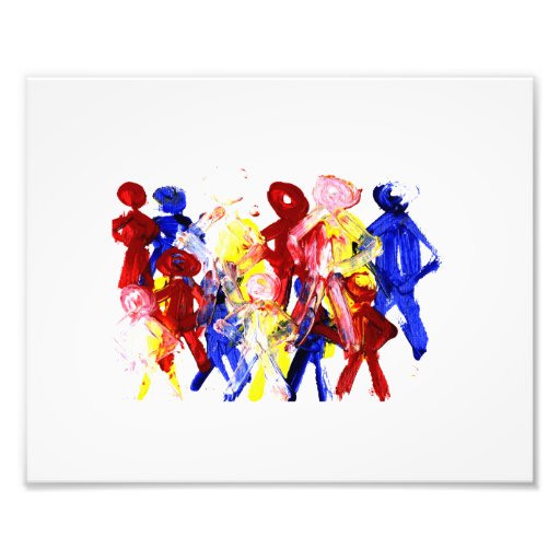 Group of standing stick figures finger painting re photographic print