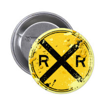 GRUNGE AND SPLATTER RAILROAD CROSSING SIGN PIN