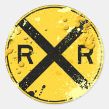 GRUNGE AND SPLATTER RAILROAD CROSSING SIGN STICKER