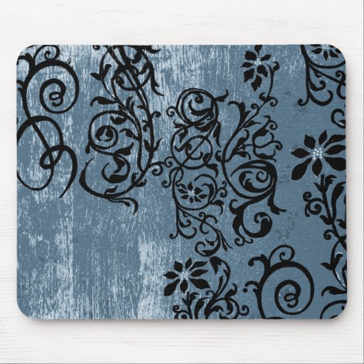 Grunge Blue with Black Vine Mousepad