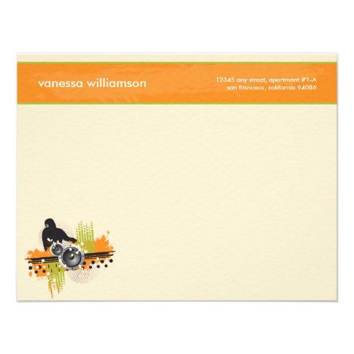 Grunge DJ Custom Flat Note Cards (orange) Personalized Invite
