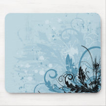 Grunge Floral Design - Light Blue Mouse Pads