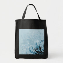 Grunge Floral Design - Light Blue Tote Bags
