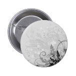 Grunge Floral Design - Light Grey B&W Pinback Buttons