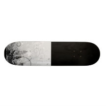Grunge Floral Design - Light Grey B&W Skateboards
