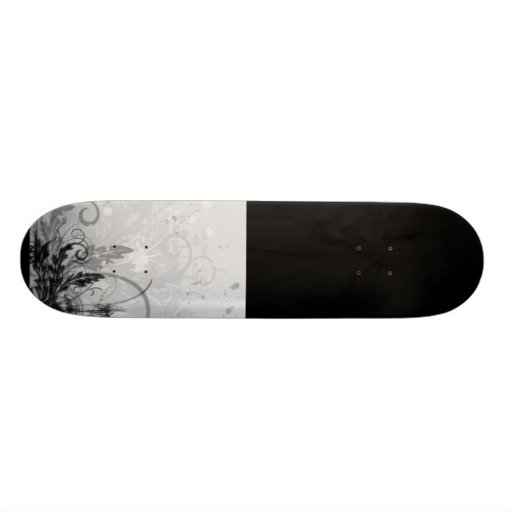 Grunge Floral Design - Light Grey B&W Skateboards