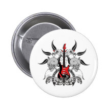 Grunge Guitar and Skull Pinback Button
