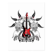 Grunge Guitar and Skull Post Cards