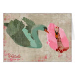 Grunge Pink & Olive Swans Personalized Notecard
