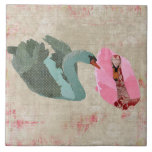 Grunge Pink & Olive Swans  Tile tiles